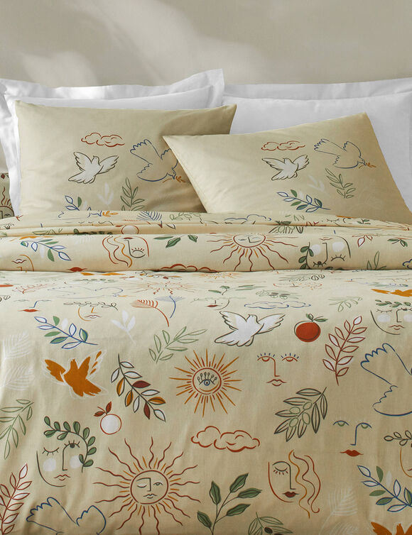 Bedlinnen Madère met Provençaalse print - in katoen (zandkleur)