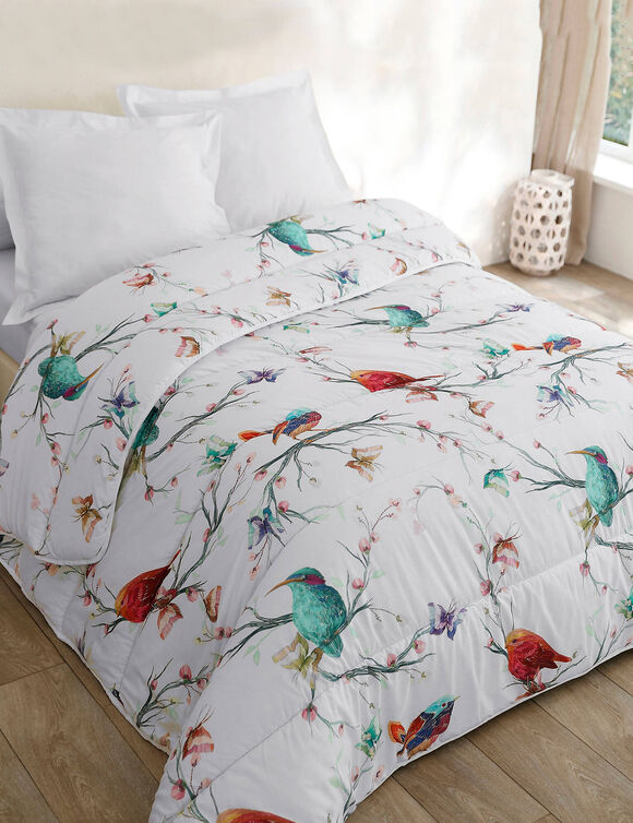 Katoen dekbed met bedrukt vogelmotief, 200 g/m2 (wit)