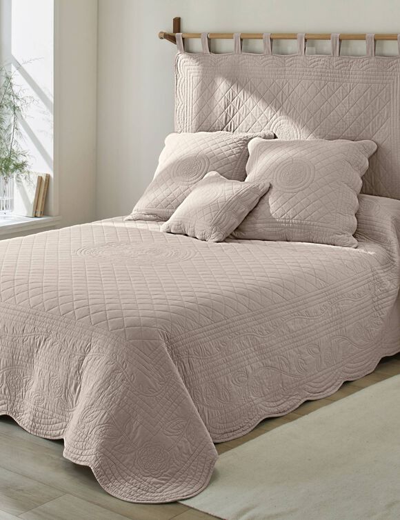 T&ecirc;te de lit unie coton style boutis Cassandre (beige)