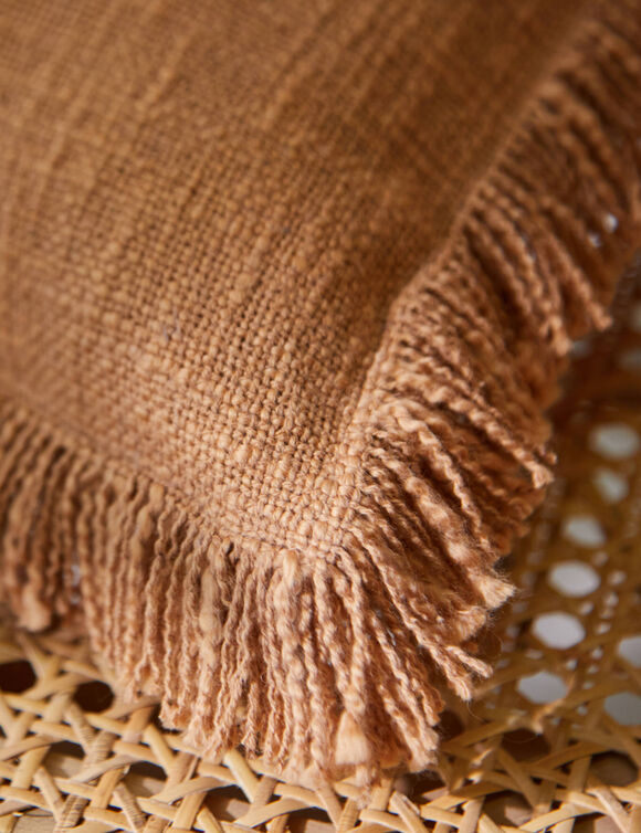 Coussin uni coton textur&eacute; (caramel)