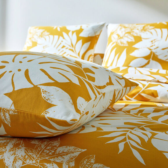 Linge de lit Paddy imprimé feuillage, coton (ocre)