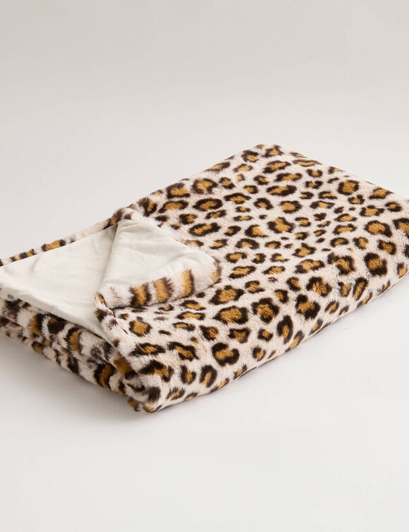 Plaid cocooning imprim&eacute; l&eacute;opard (beige / marron)