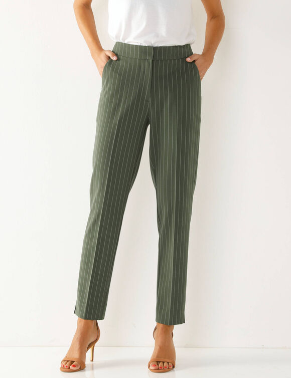 Pantalon 7/8ème coupe cigarette, imprimé rayé (kaki)