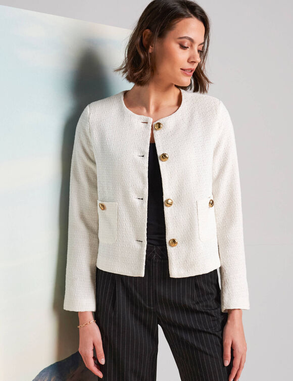 Jasje met knoopsluiting, tweed (ecru)