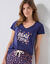 Tee-shirt manches courtes coton uni imprimé placé "Beautiful" (bleu marine)