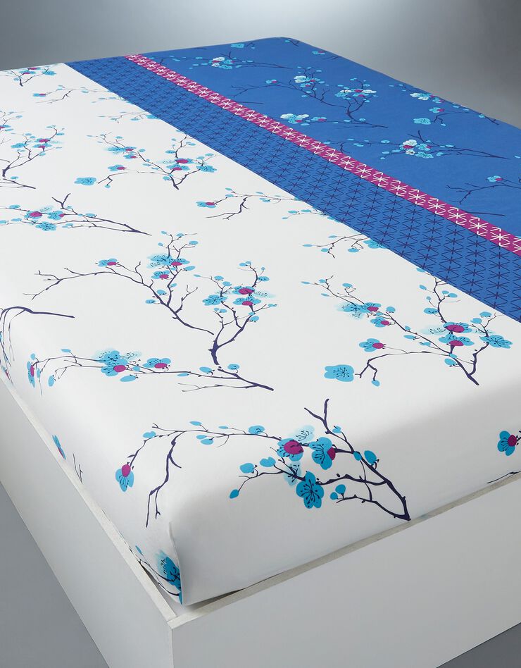 Bedlinnen Kimori - katoen met kersenbloesemprint (blauw)