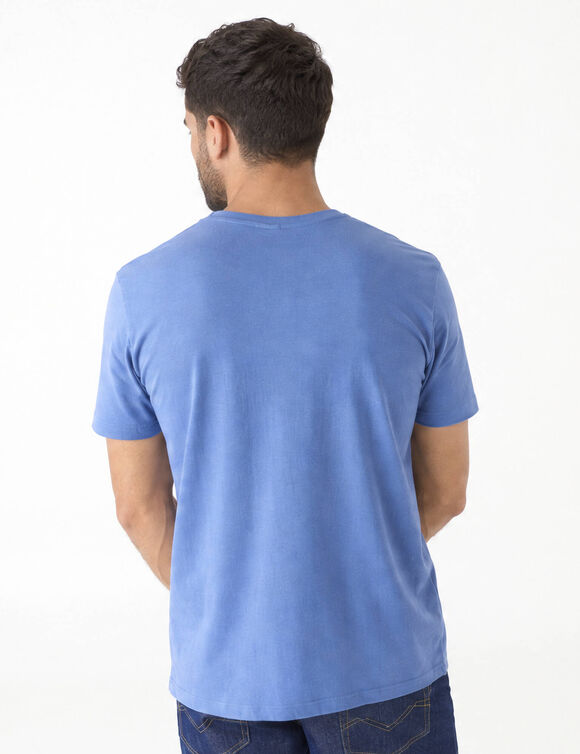 T-shirt col rond motif plac&eacute; manches courtes (bleu)