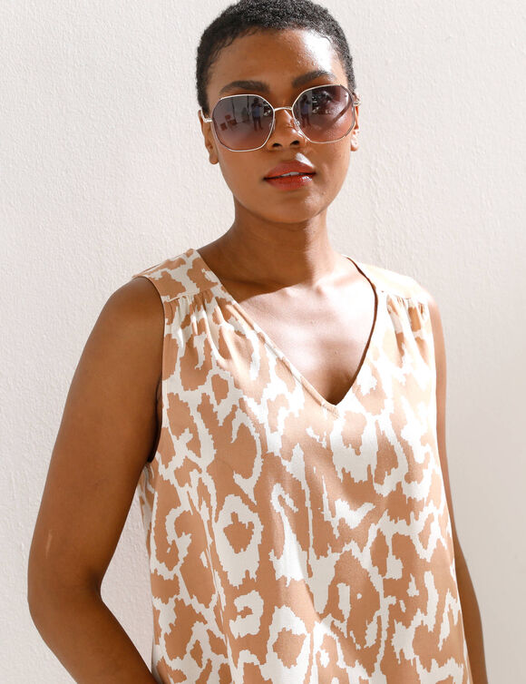 Caraco col V imprim&eacute;  (noisette / beige)