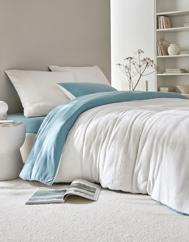 Omkeerbaar bedlinnen in jerseyfleece met pluchetouch (blauw)