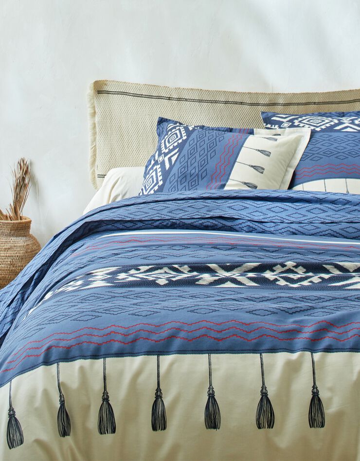 Linge de lit Atlas en coton imprimé ethnique (bleu)