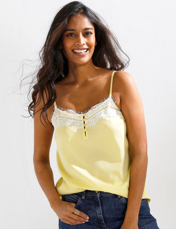 Caraco dentelle fines bretelles, cr&ecirc;pe (jaune / &eacute;cru)