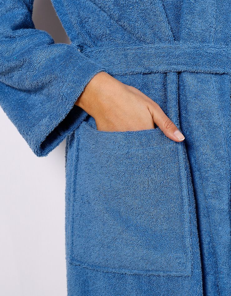 Peignoir mixte adulte col capuche éponge bouclette personnalisable (bleu dur)