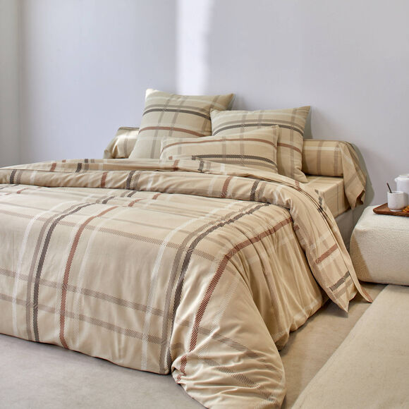 Linge de lit Karl imprimé écossais, en flanelle (beige)