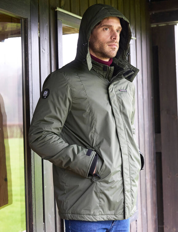 Parka imperm&eacute;able doubl&eacute;e polaire &agrave; capuche (kaki)