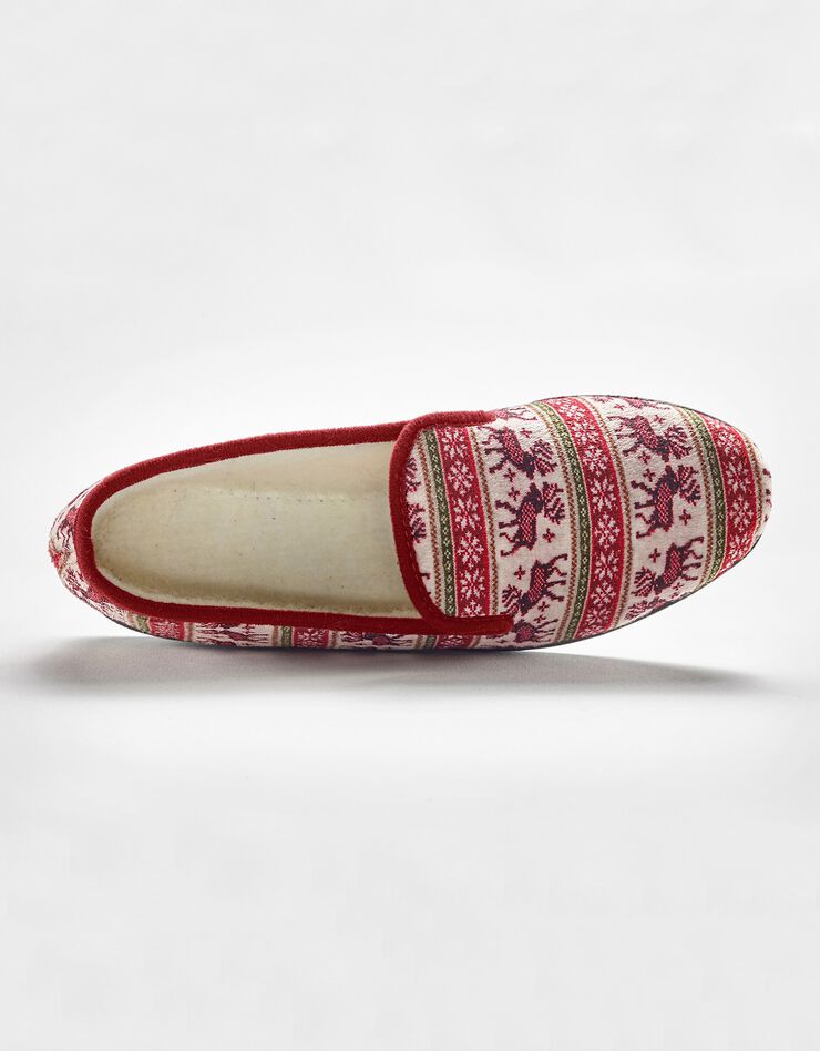 Gesloten pantoffels met winterse print en nepbontvoering, bordeaux Gesloten pantoffels met winterse print en nepbontvoering, bordeaux, hi-res image number 2