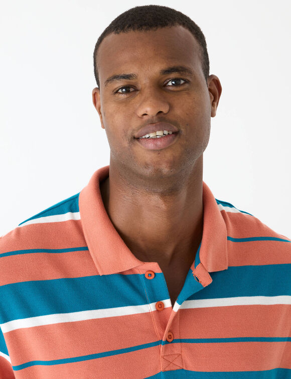 Polo ray&eacute;e maille piqu&eacute;e manches courtes  (paprika / bleu)