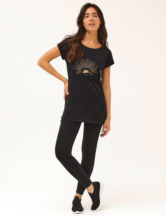 T-shirt col rond imprim&eacute; plac&eacute; (noir)