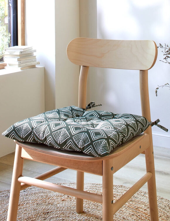 Galette de chaise imprimé géométrique - lot de 2 (kaki / blanc)