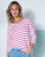Marine-T-shirt met goudkleurig hartborduursel (wit / framboos)