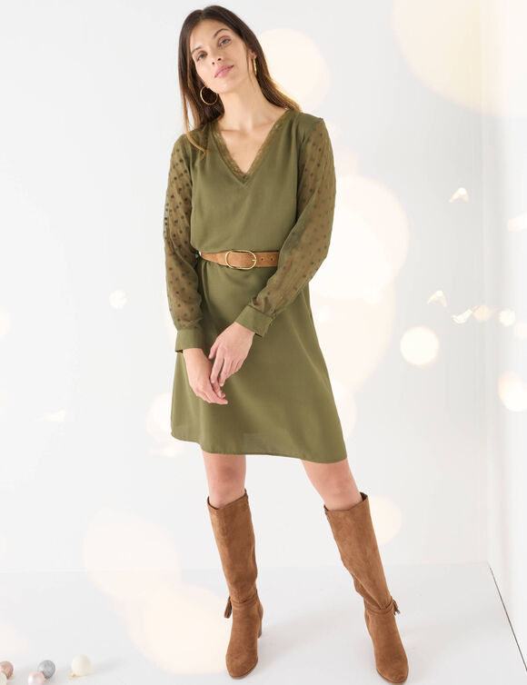 Robe housse manches plumetis (bronze)