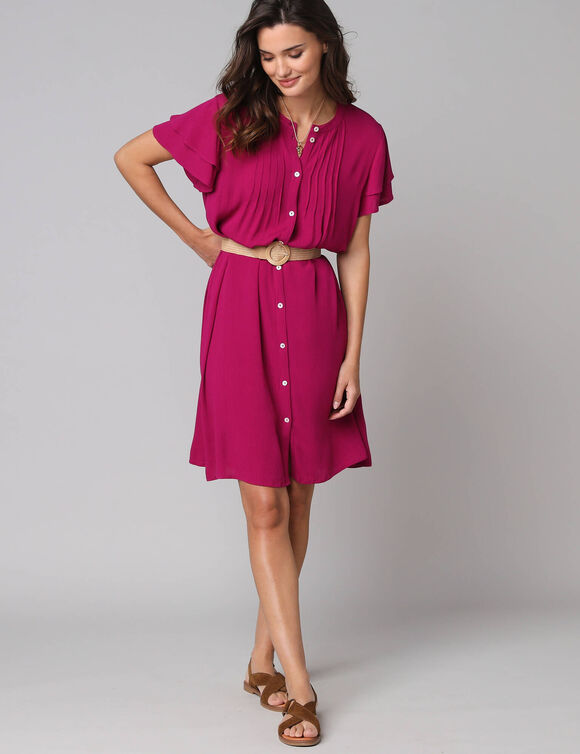 Robe unie manches courtes papillon, cr&eacute;pon (vijgenkleur)