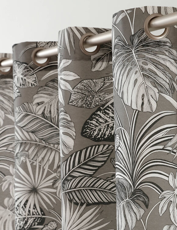 Rideau oeillets tamisant imprimé tropical (gris)