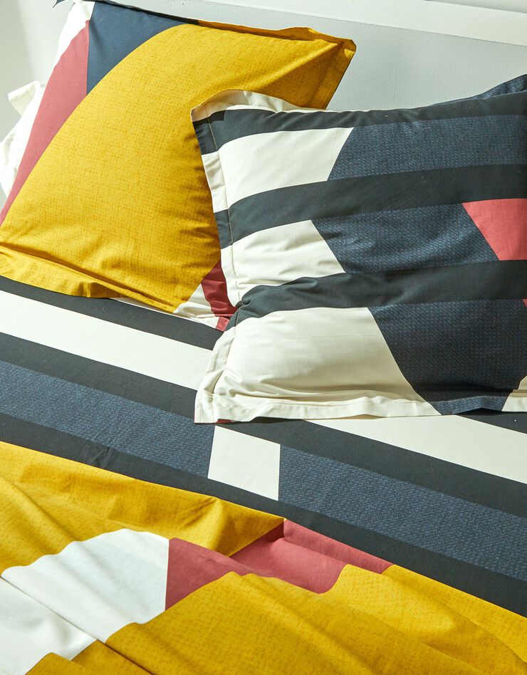 Linge de lit Charli coton à motifs géométriques (bleu)