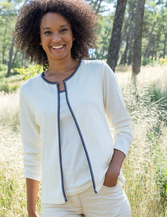 Tweekleurig vest zonder knopen (ecru / marine)