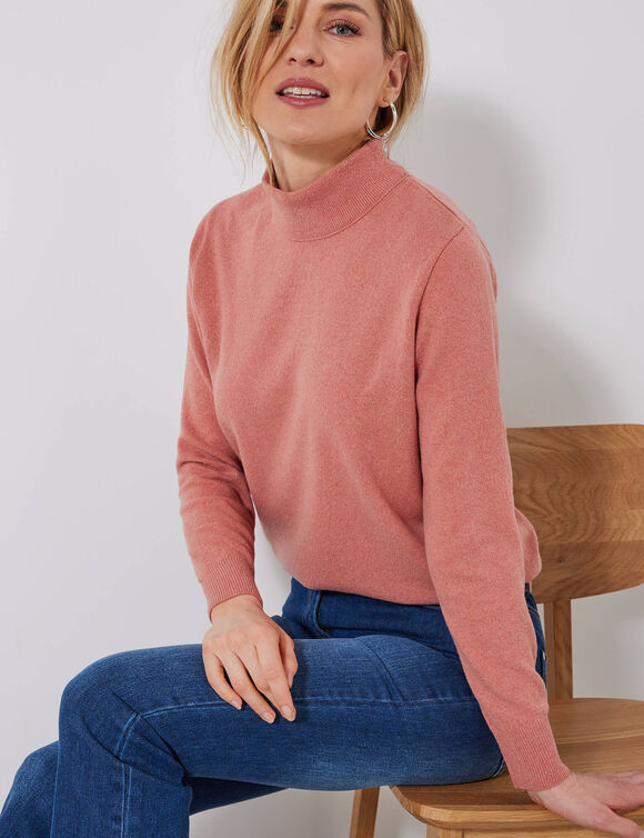 Pull col montant, laine d'agneau (rose chiné)