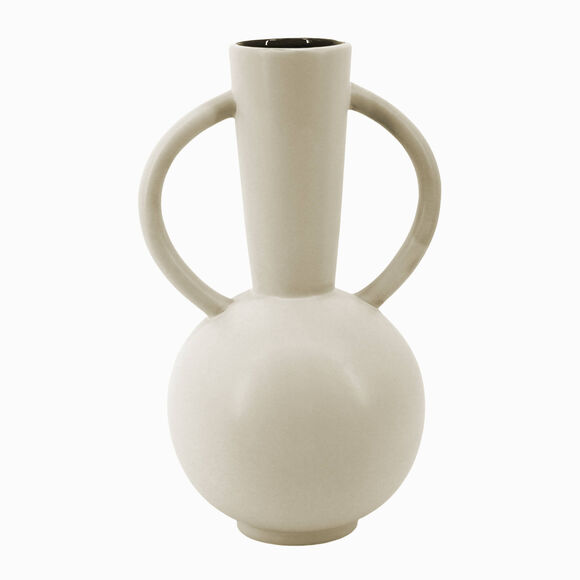 Vase rond céramique, double anses - hauteur 29,5 cm (gris)