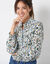 Bedrukte bloes met stroken, crepon (ecru / blauw)