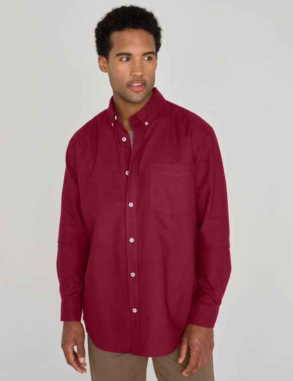 Chemise boutonn&eacute;e unie Oxford manches longues (bordeaux)
