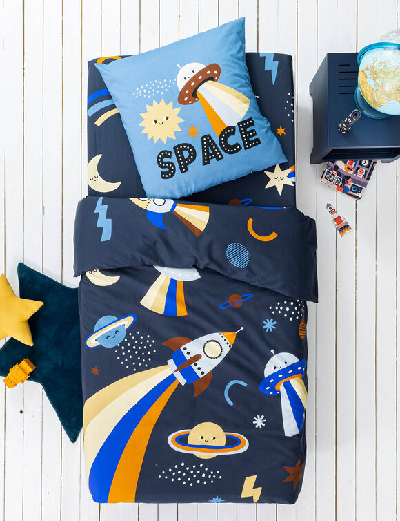 Linge de lit enfant Galaxy imprim&eacute; chat 1 personne - coton (marine)