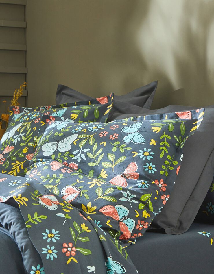 Linge de lit Envolée en coton à motifs papillons, bleu marine, hi-res image number 4