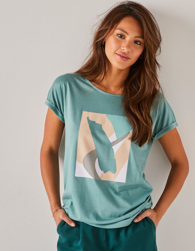 T-shirt manches courtes imprimé placé (vert grisé)