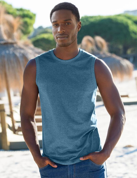 Mouwloos T-shirt met ronde hals - set van 3 (chiné azuurblauw + linde + groen)