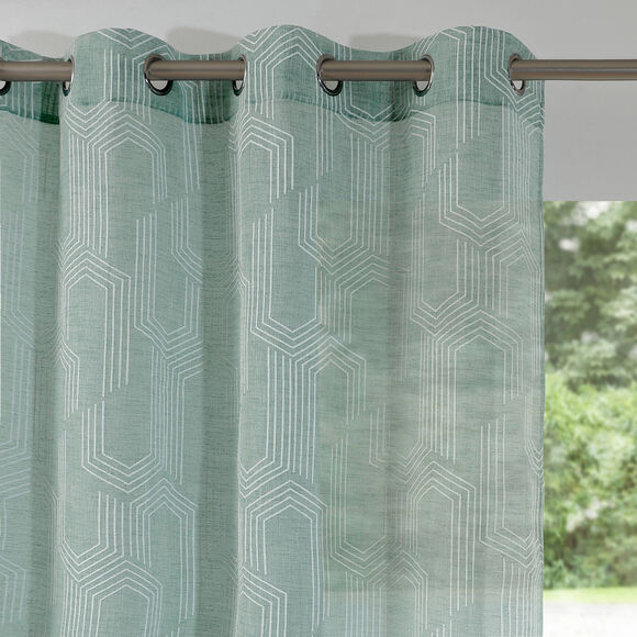 Voilegordijn met geometrisch motief - met oogringetjes (celadon)