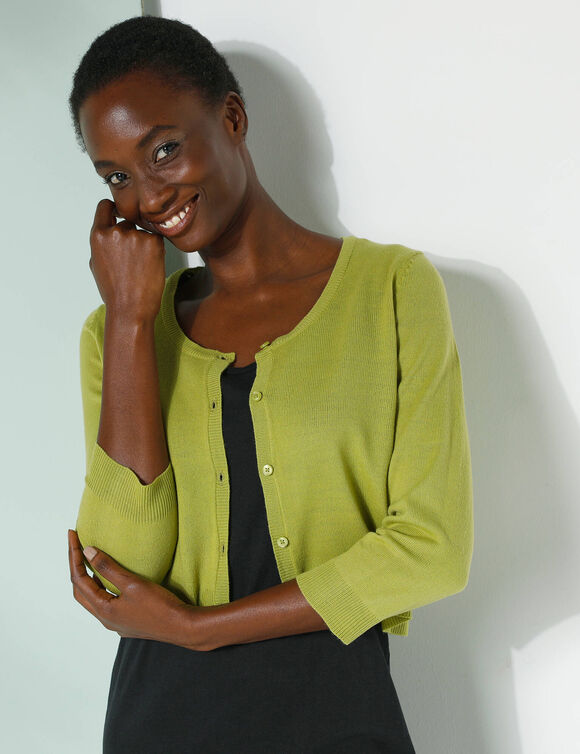 Gilet boléro boutonné, toucher doux (vert mousse)