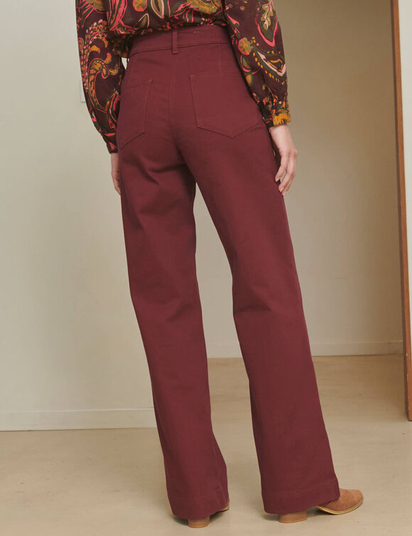 Pantalon large d&eacute;tails plis piqu&eacute;s, petite stature (bordeaux)