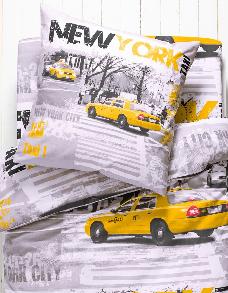 Bedlinnen voor kinderen Drive - polykatoen met print van New York taxi's (grijs)