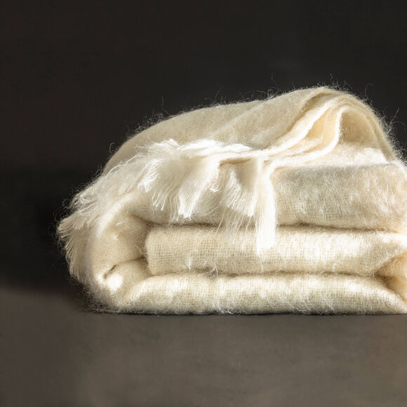 Couverture laine mohair angora (&eacute;cru)