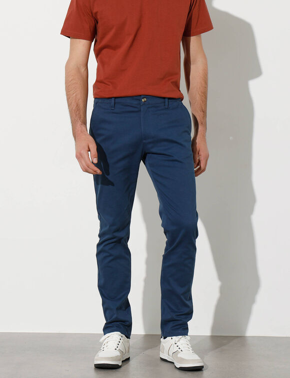 Pantalon chino &eacute;lastiqu&eacute; c&ocirc;t&eacute;s (marine)
