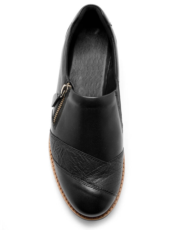 Sans-gêne compensées en cuir grande largeur (noir)