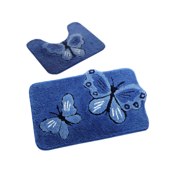 Tapis de bain fantaisie Papillons (bleu / bleu dur)