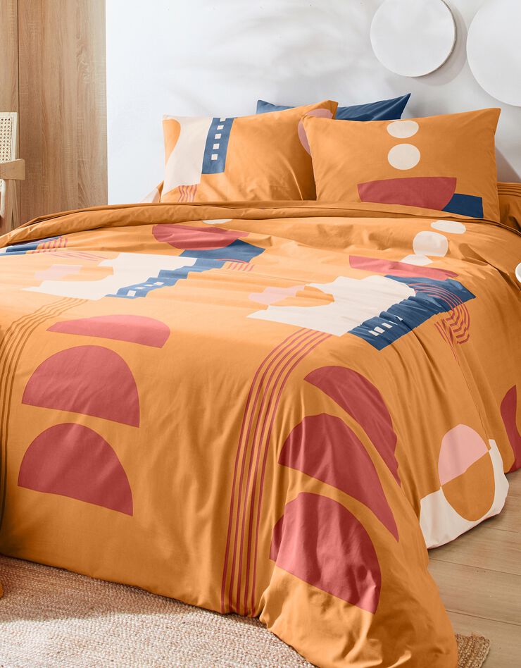 Linge de lit Nino en coton imprimé géométrique, orange Linge de lit Nino en coton imprimé géométrique, orange, hi-res image number 0