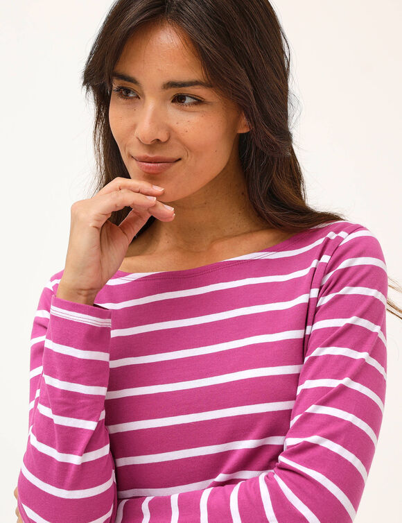 T-shirt marini&egrave;re manches longues, coton biologique(**) (violine / blanc)