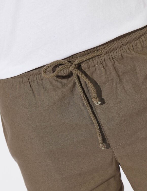 Short in canvas met elastische taille (kaki)