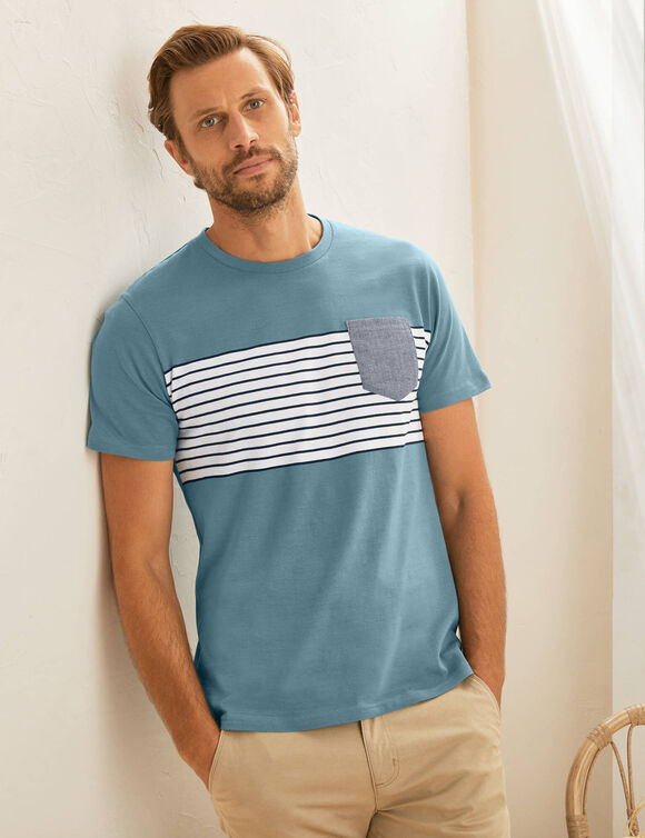 T-shirt rayé manches courtes (bleu lagon)