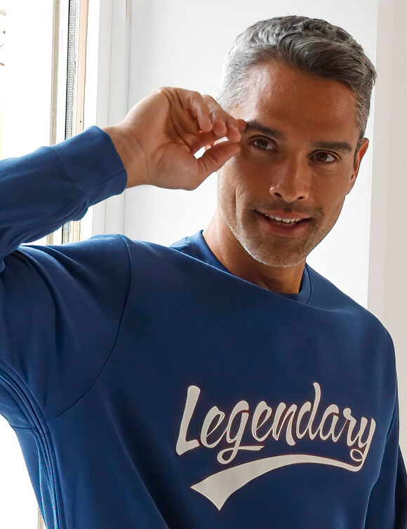 Sweat col rond facile à enfiler zippé côtés (bleu jean)