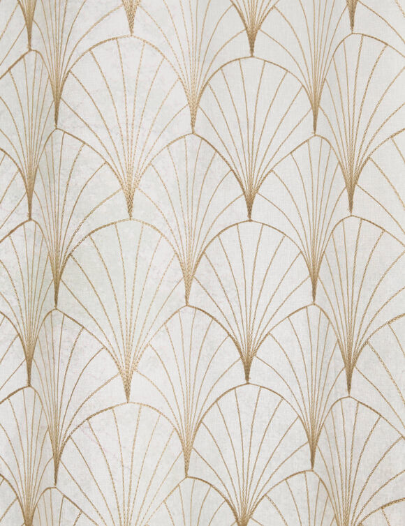 Voilage brod&eacute; motif art d&eacute;co - finition oeillets (beige)